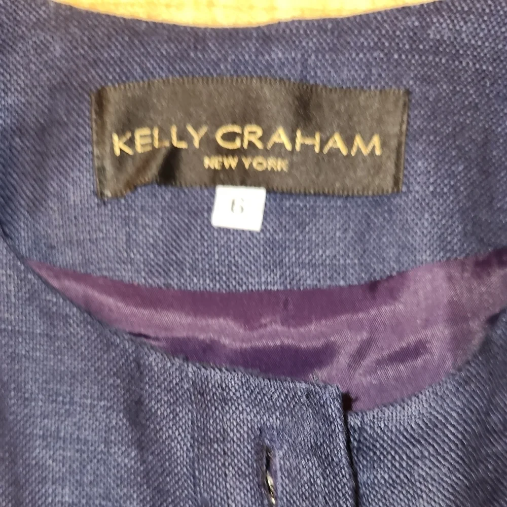 VTG KELLY GRAHAM 100% Linen Navy Blue Dress, size 6 - Picture 5 of 13